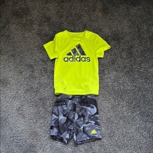 Adidas Neon Yellow T-Shirt and Camouflage Shorts Set